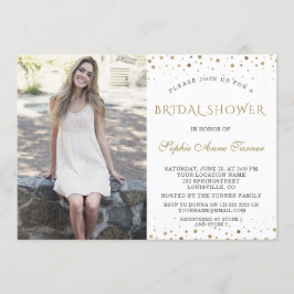 Invitación Elegante ducha de novia con foto de confeti dorado