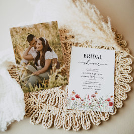 Invitación Elegante ducha de novia con foto de flores silvest