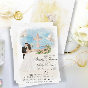 Invitación Elegante ducha de novia con fuente de novia y de G