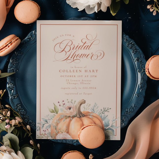 Invitación Elegante ducha de novia con guión de calabaza flor (Subido por el creador)