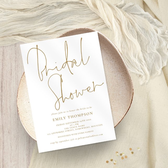 Invitación Elegante ducha de novia con guión dorado (Available printed or digitally)