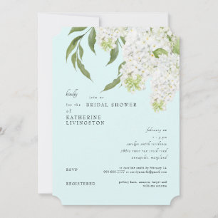 Invitación Elegante ducha de novia con hortensias blancas y e