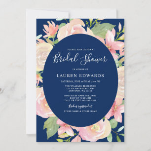 Invitación Elegante ducha de novia con marco floral Rubor azu