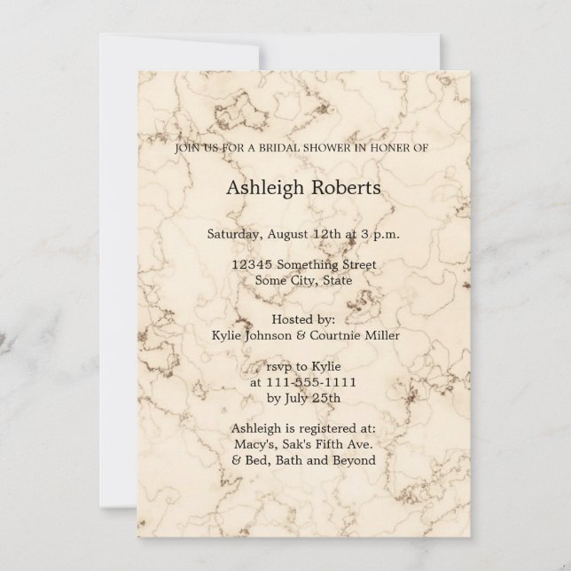 Invitación Elegante ducha de novia con mármol crema (Anverso)