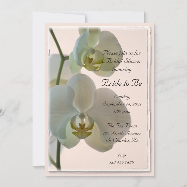 Invitación Elegante ducha de novia con orquídeas blancas (Anverso)