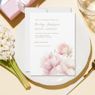 Invitación Elegante ducha de novia con peonía rosa rubor
