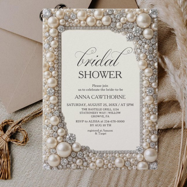 Invitación Elegante ducha de novia con perlas (Subido por el creador)