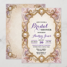 Invitación Elegante ducha de novia con perlas y diamantes