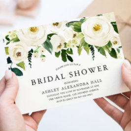 Invitación Elegante ducha de novia con rosas blancas