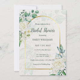 Invitación Elegante ducha de novia con rosas blancas acuarela