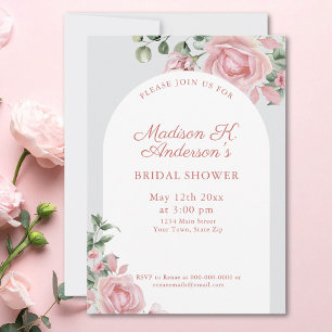Invitación Elegante ducha de novia con rosas rosadas