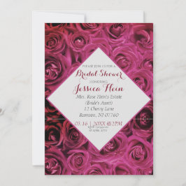 Invitación Elegante ducha de novia con rosas rosadas de diama