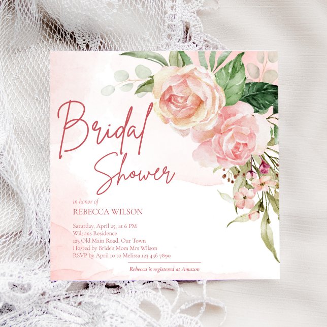 Invitación Elegante ducha de novia con rosas rosas rosas rosa (Subido por el creador)