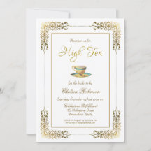 Elegante ducha de novia con té de encaje dorado al