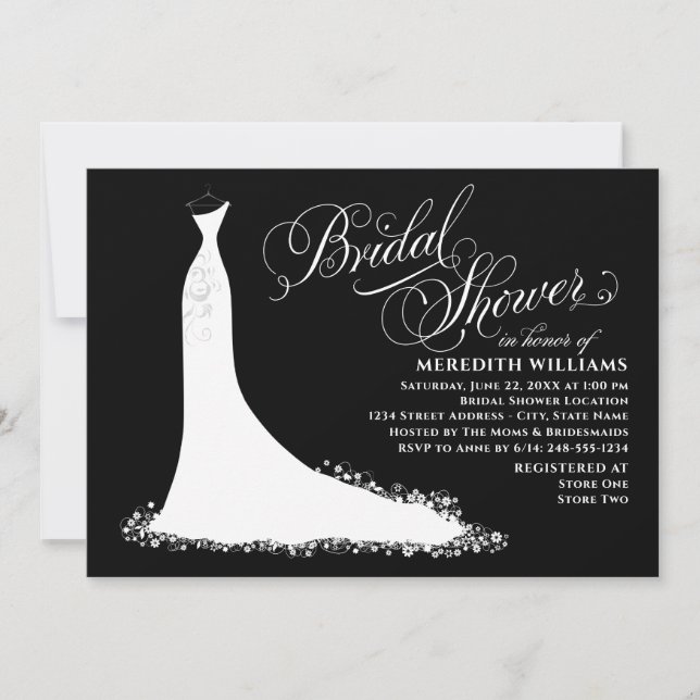Invitación Elegante ducha de novia con traje de Boda blanco y (Anverso)
