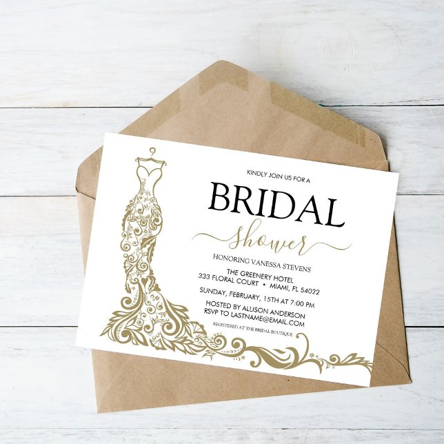 Invitación Elegante ducha de novia con traje de Rubor blanco  (Subido por el creador)