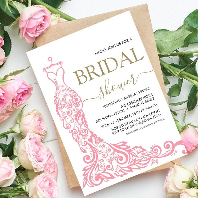 Invitación Elegante ducha de novia con traje de Rubor rosa (Subido por el creador)