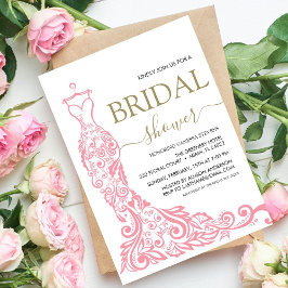 Invitación Elegante ducha de novia con traje de Rubor rosa