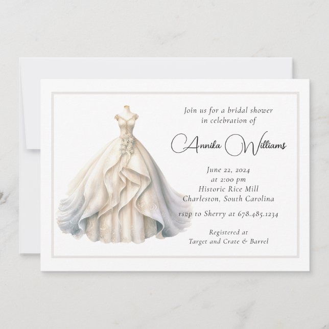 Invitación Elegante ducha de novia con vestido de novia (Anverso)