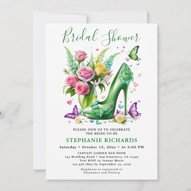 Invitación Elegante ducha de novia con zapatos florales de ma