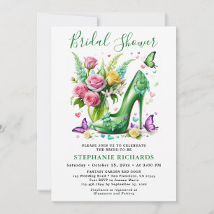 Invitación Elegante ducha de novia con zapatos florales de ma