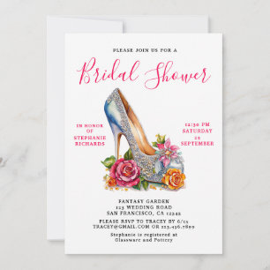 Invitación Elegante ducha de novia con zapatos rosados de pla