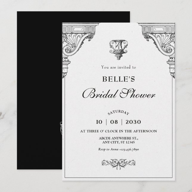 Invitación Elegante ducha de novia de arquitectura renacentis (Anverso / Reverso)