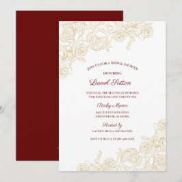 Invitación Elegante ducha de novia de Borgoña y Rosas dorados