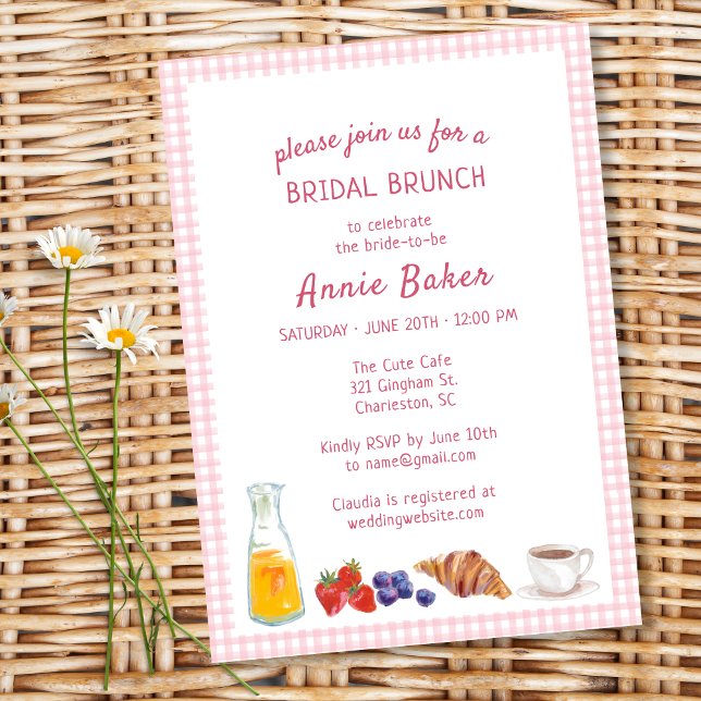 Invitación Elegante ducha de novia de brunch rosado de verano (Subido por el creador)