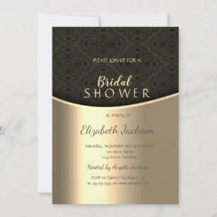 Invitación Elegante Ducha de Novia de Damasco Negro y Oro