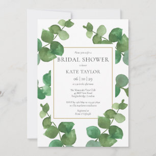 Invitación Elegante ducha de novia de eucalipto dorado
