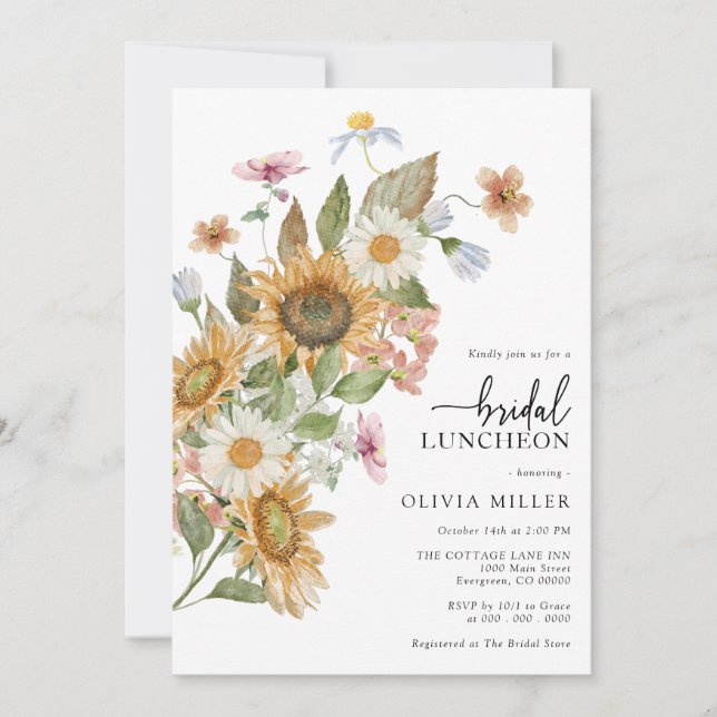 Invitación Elegante ducha de novia de girasol (Anverso)