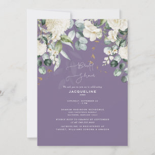 Invitación Elegante ducha de novia de Hortensia blanca lavand