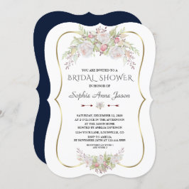 Invitación Elegante ducha de novia de la Marina de Oro con fl