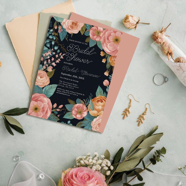 Invitación Elegante ducha de novia de la Marina Rosa Floral P (Subido por el creador)
