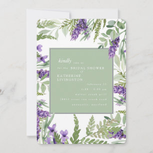 Invitación Elegante ducha de novia de lavanda y salvia redond