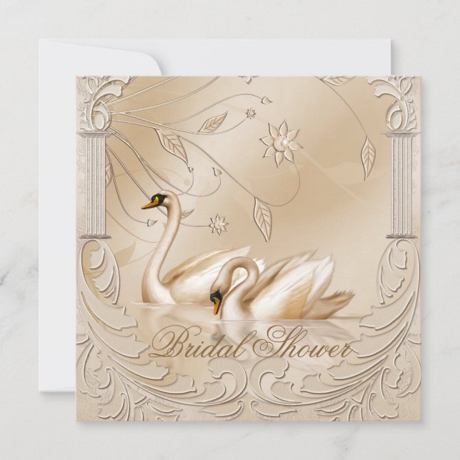 Invitación Elegante ducha de novia de los Cisnes de Oro (Anverso)