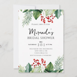 Invitación Elegante ducha de novia de Navidad con bayas de ac