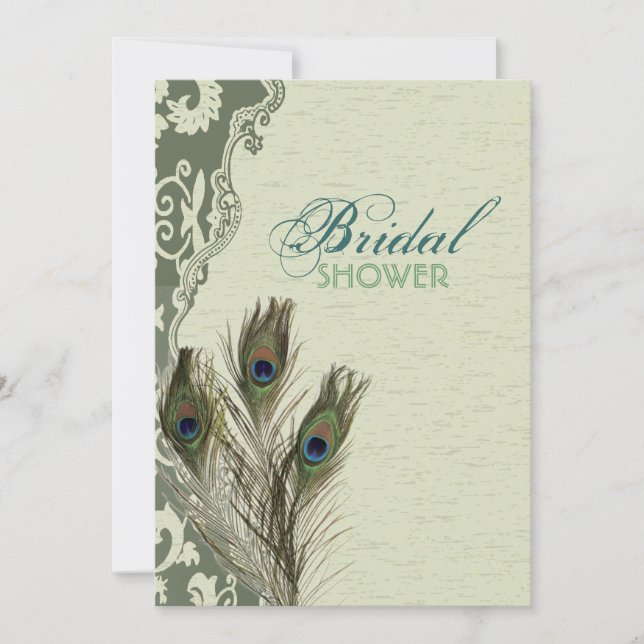 Invitación elegante ducha de novia de pavo real (Anverso)