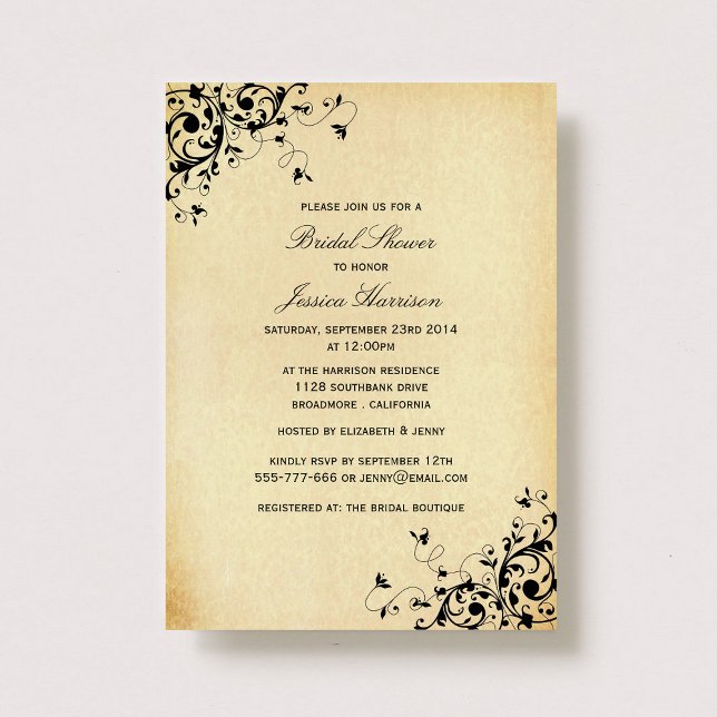 Invitación Elegante ducha de novia de Swirls Antiguas (Subido por el creador)