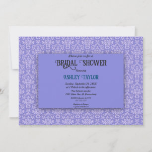Invitación Elegante ducha de novia decorativa con damasco azu