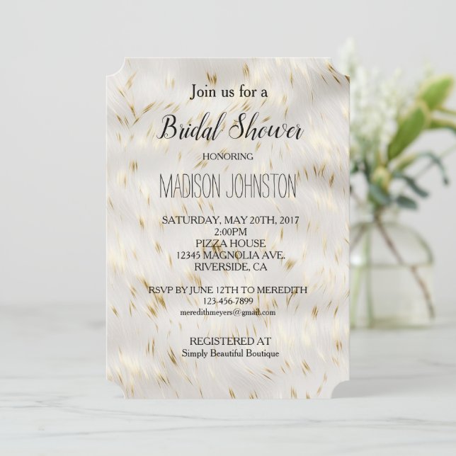 Invitación Elegante ducha de novia dorada blanca (Anverso de pie)