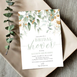 Invitación Elegante ducha de novia dorada de vegetación minim