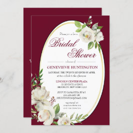 Invitación Elegante ducha de novia dorada floral de Borgoña