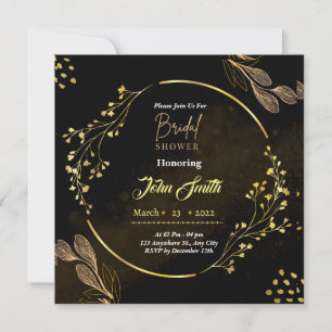 Invitación Elegante ducha de novia dorada negra y turbia