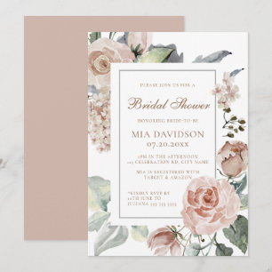 Invitación Elegante ducha de novia dorada rosa con flores