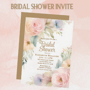 Invitación Elegante ducha de novia dorada rosa floral