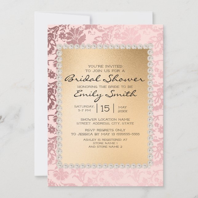 Invitación Elegante ducha de novia dorada rosa Rubor (Anverso)