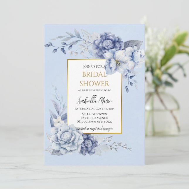 Invitación Elegante ducha de novia dorada y azul turquesa (Anverso de pie)