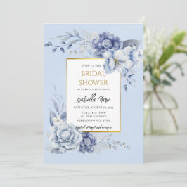 Invitación Elegante ducha de novia dorada y azul turquesa